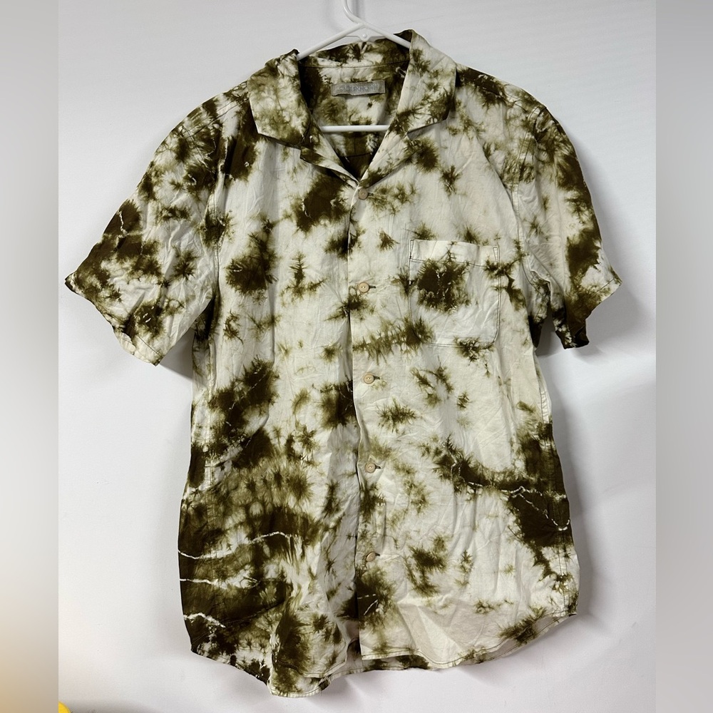 Outerknown Men's Tie Dye Short Sleeve Button Down Shirt Size Medium White